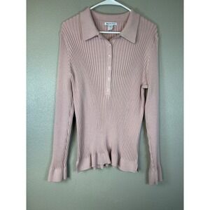 Athleta Sweet Bay Henley Sweater Pink Ribbed Knit Polo Top 2X Womens Long Sleeve